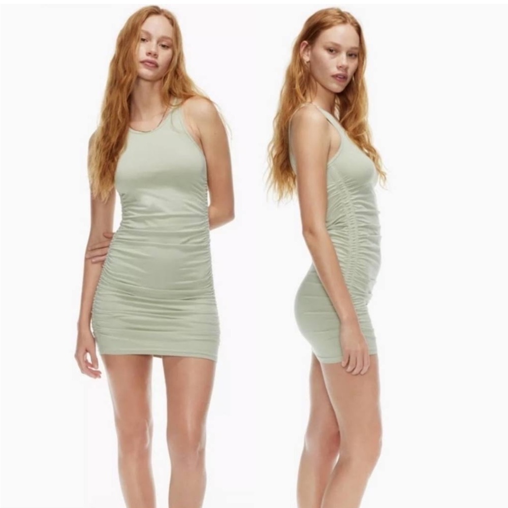 Aritzia TNA Malibu Ruched Green dress
